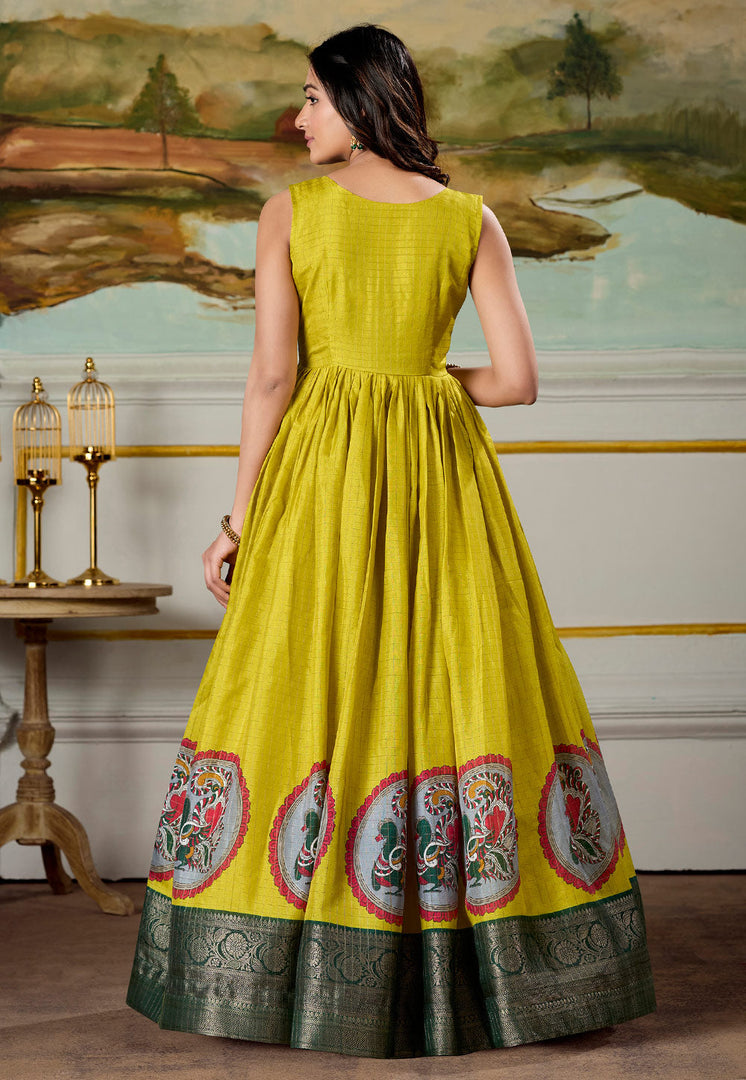 Yellow Silk Printed Gown
