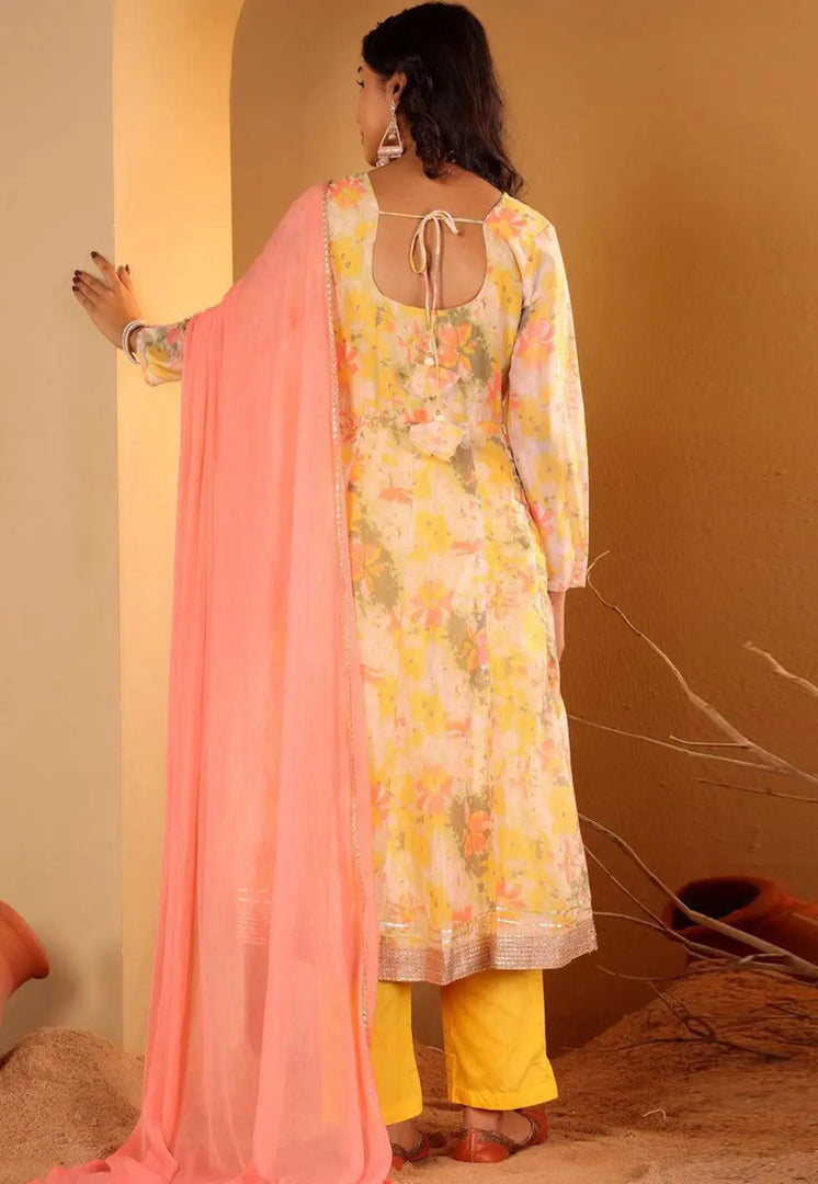 Yellow Silk Readymade Anarkali Suit