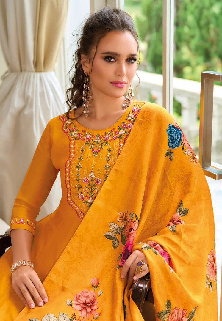 Yellow Silk Readymade Anarkali Suit