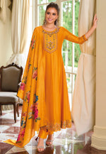 Load image into Gallery viewer, Yellow Silk Readymade Anarkali Suit
