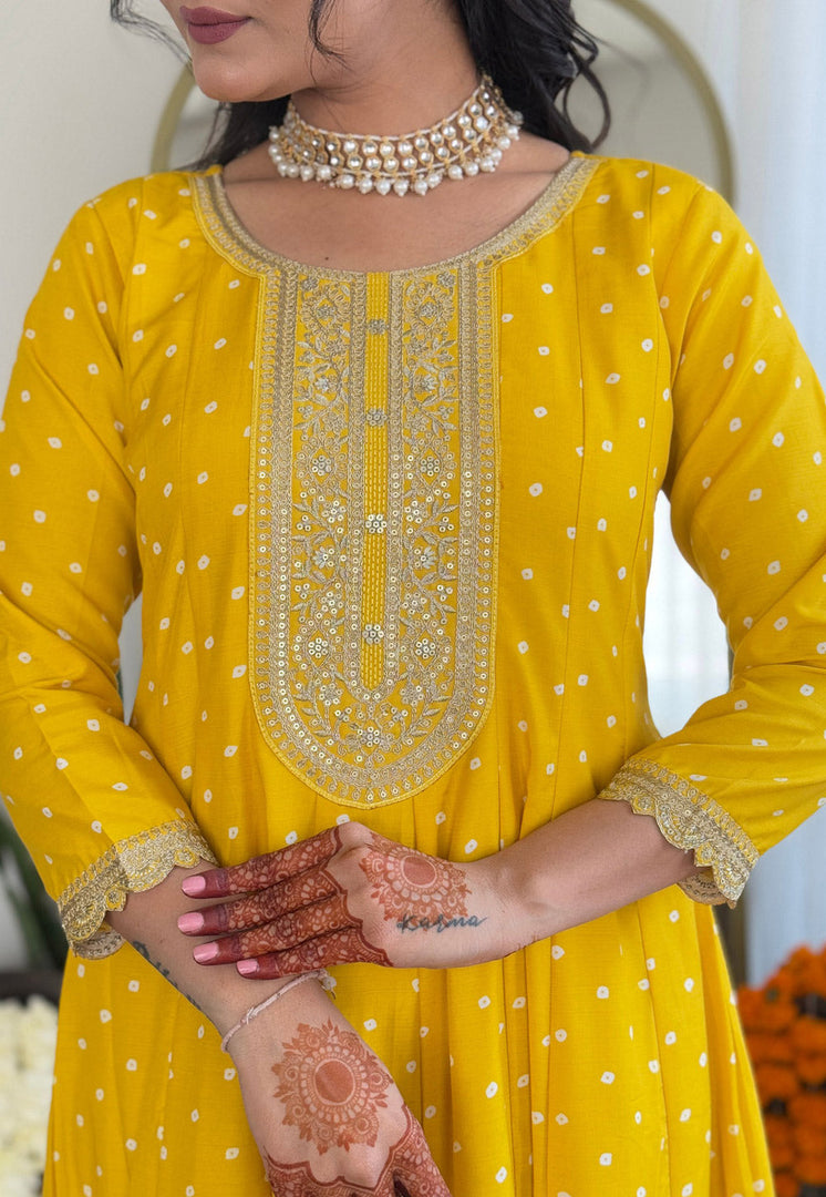 Yellow Silk Readymade Anarkali Suit
