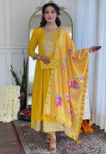 Load image into Gallery viewer, Yellow Silk Readymade Anarkali Suit
