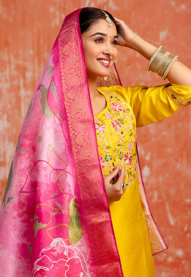 Yellow Silk Readymade Pakistani Suit