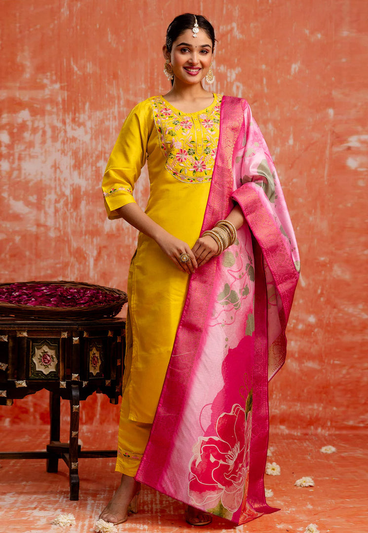 Yellow Silk Readymade Pakistani Suit