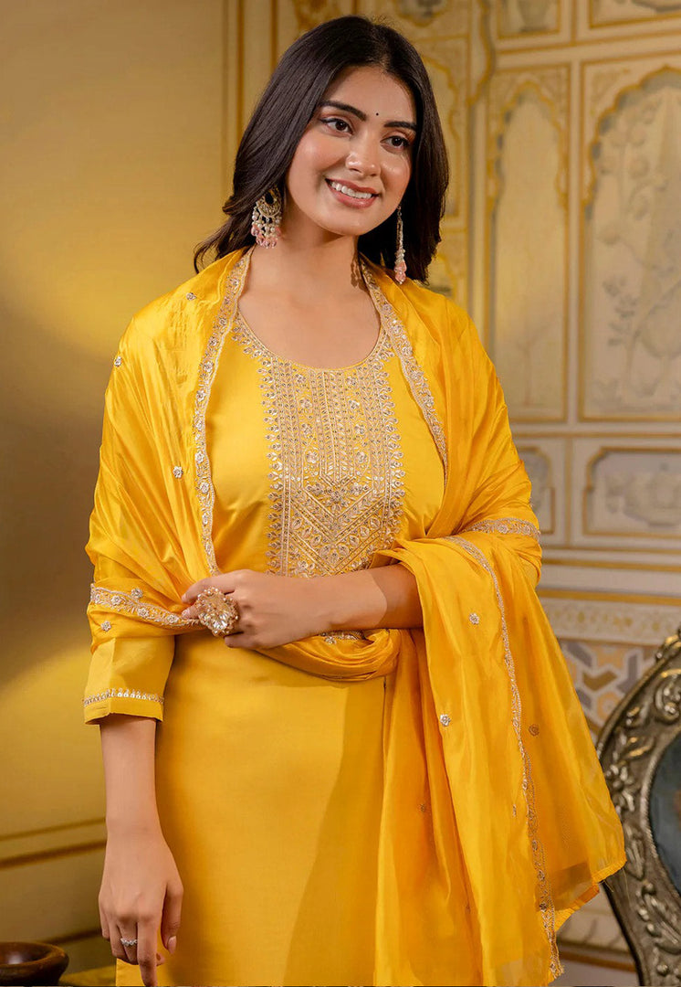 Yellow Silk Readymade Pakistani Suit
