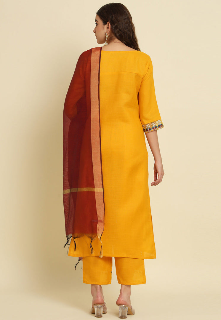 Yellow Silk Readymade Pakistani Suit
