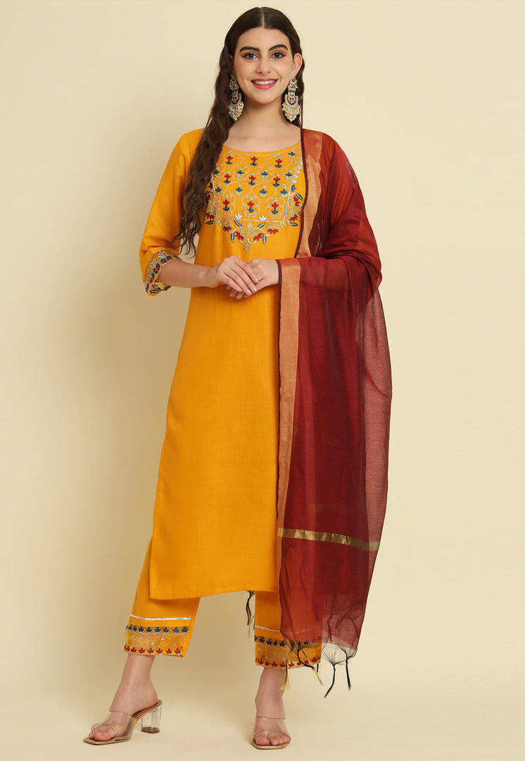 Yellow Silk Readymade Pakistani Suit