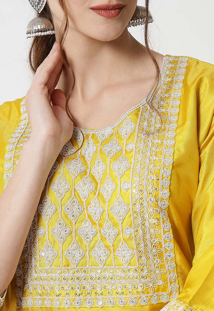 Yellow Silk Readymade Pakistani Suit