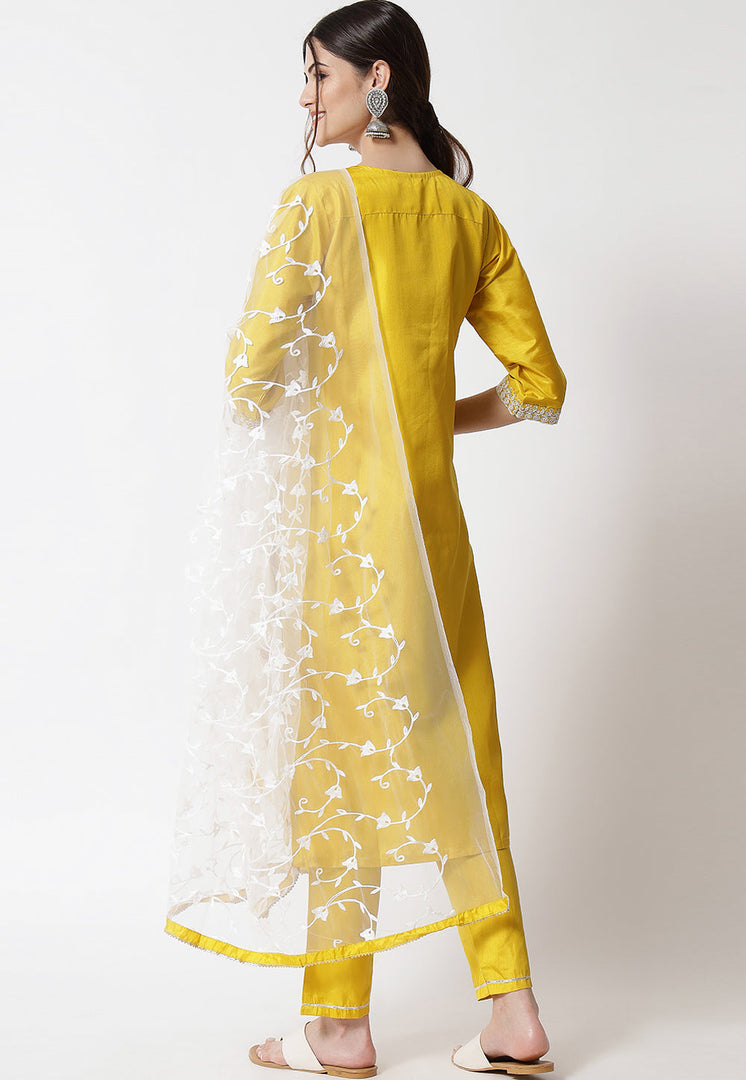 Yellow Silk Readymade Pakistani Suit