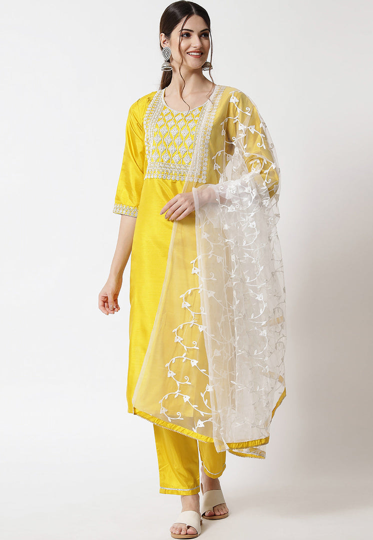 Yellow Silk Readymade Pakistani Suit