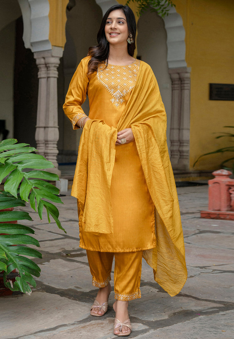 Yellow Silk Readymade Pakistani Suit