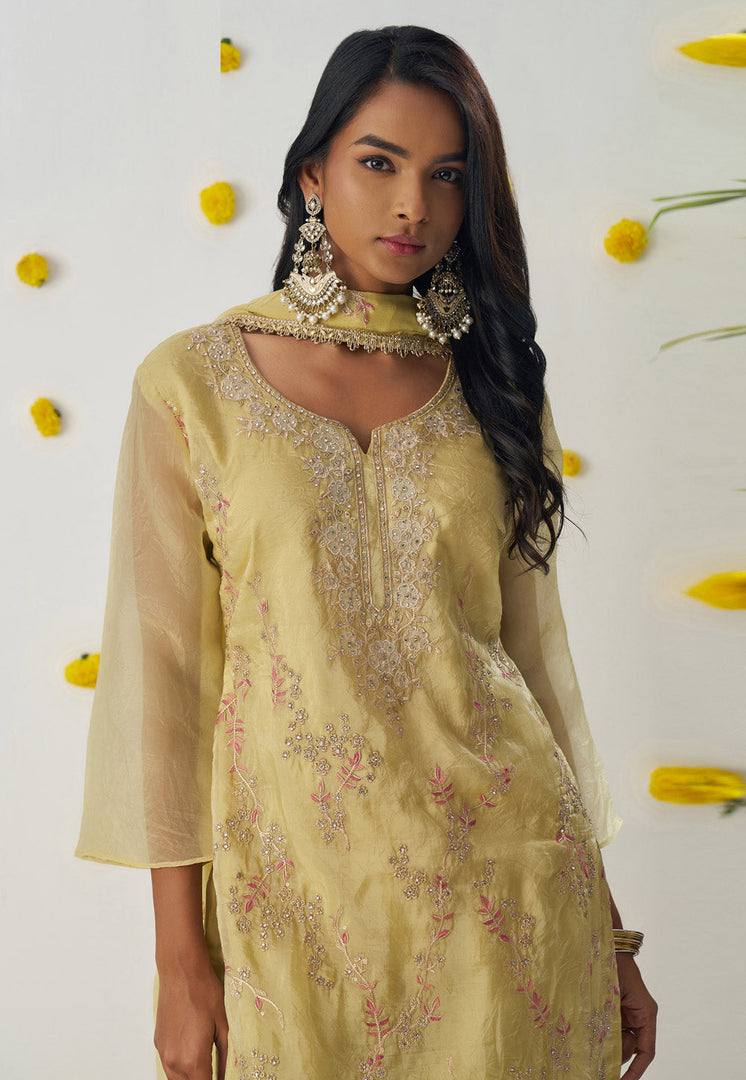 Yellow Silk Readymade Pakistani Suit