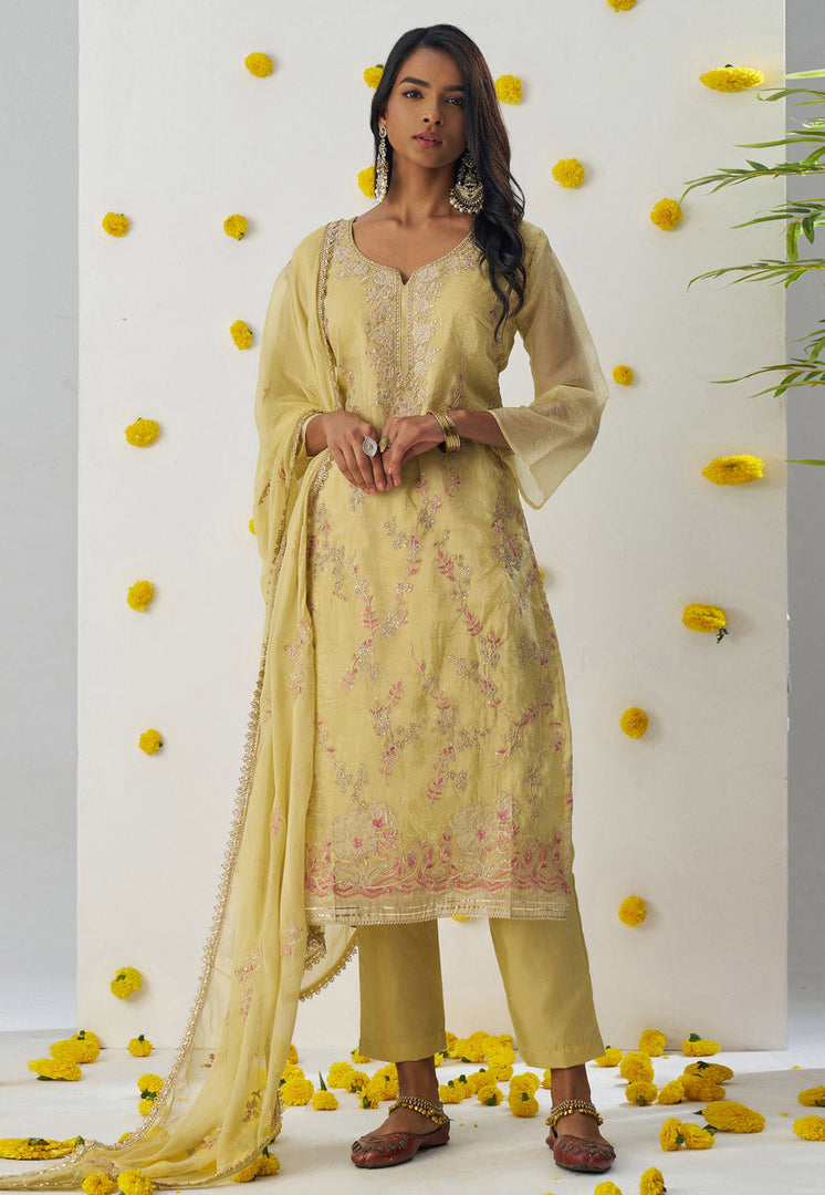 Yellow Silk Readymade Pakistani Suit