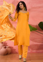 Load image into Gallery viewer, Yellow Silk Readymade Pakistani Suit
