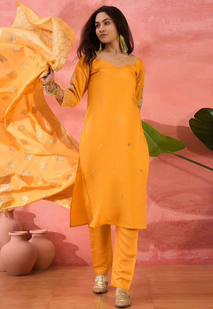 Yellow Silk Readymade Pakistani Suit