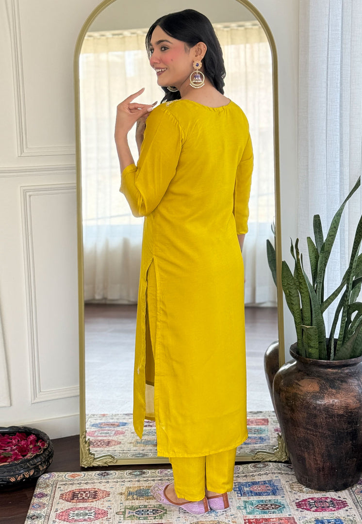 Yellow Silk Readymade Pakistani Suit