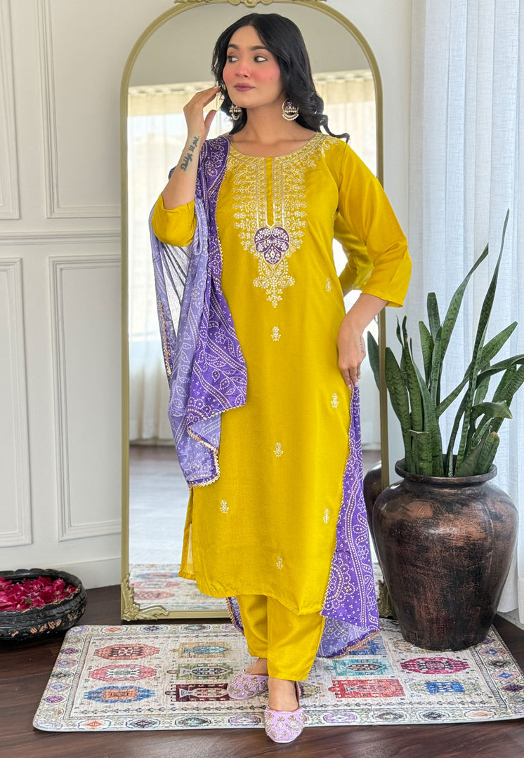 Yellow Silk Readymade Pakistani Suit
