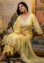 Load image into Gallery viewer, Yellow Silk Readymade Palazzo Suit
