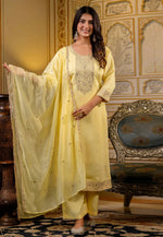 Load image into Gallery viewer, Yellow Silk Readymade Palazzo Suit
