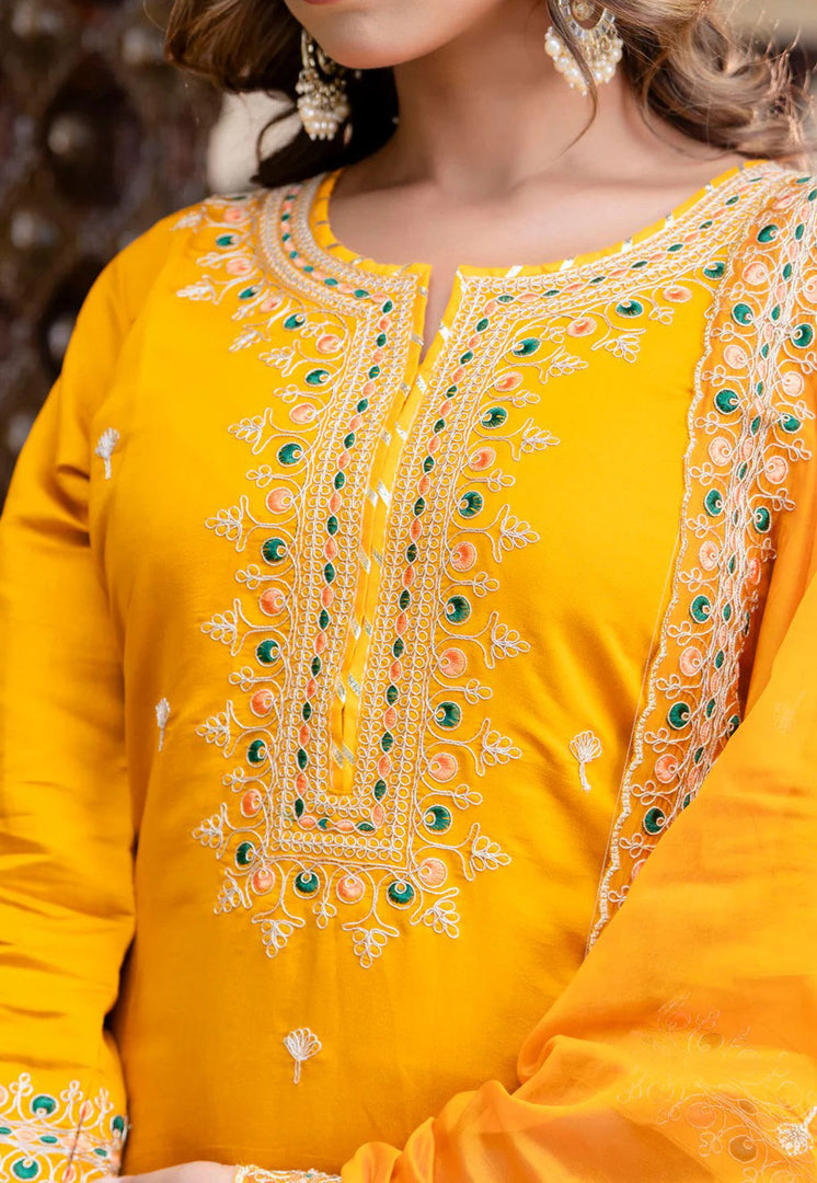 Yellow Silk Readymade Pant Style Suit