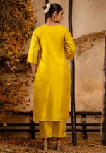 Load image into Gallery viewer, Yellow Silk Readymade Pant Style Suit
