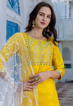 Load image into Gallery viewer, Yellow Silk Readymade Pant Style Suit
