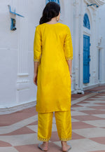 Load image into Gallery viewer, Yellow Silk Readymade Pant Style Suit
