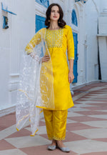 Load image into Gallery viewer, Yellow Silk Readymade Pant Style Suit
