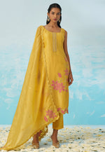 Load image into Gallery viewer, Yellow Silk Readymade Pant Style Suit
