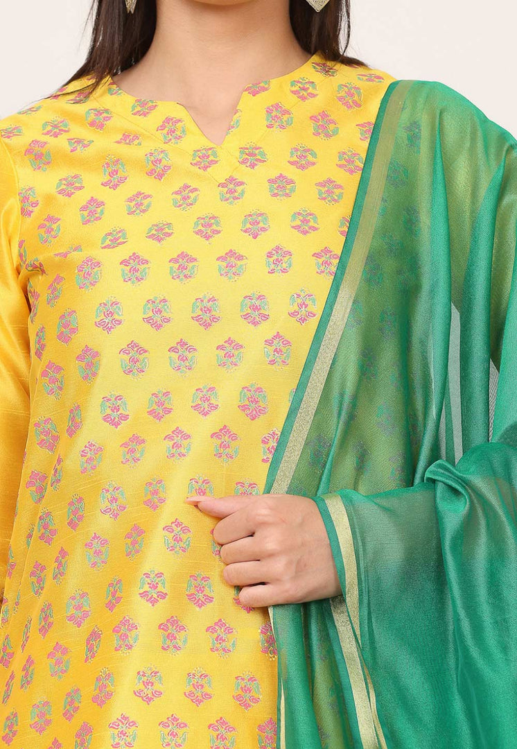 Yellow Silk Readymade Pant Style Suit