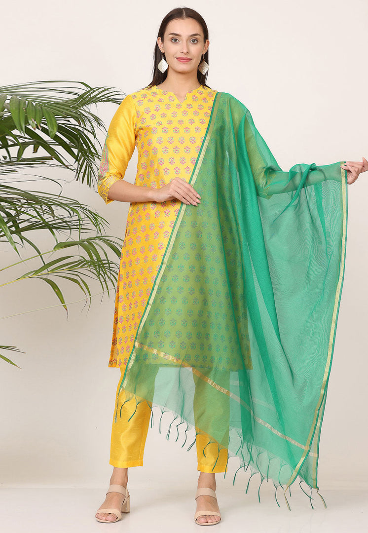 Yellow Silk Readymade Pant Style Suit