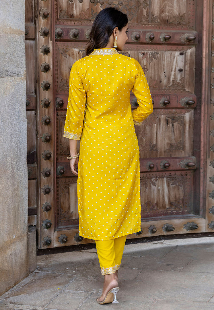 Yellow Silk Readymade Pant Style Suit