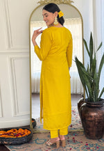 Load image into Gallery viewer, Yellow Silk Readymade Pant Style Suit

