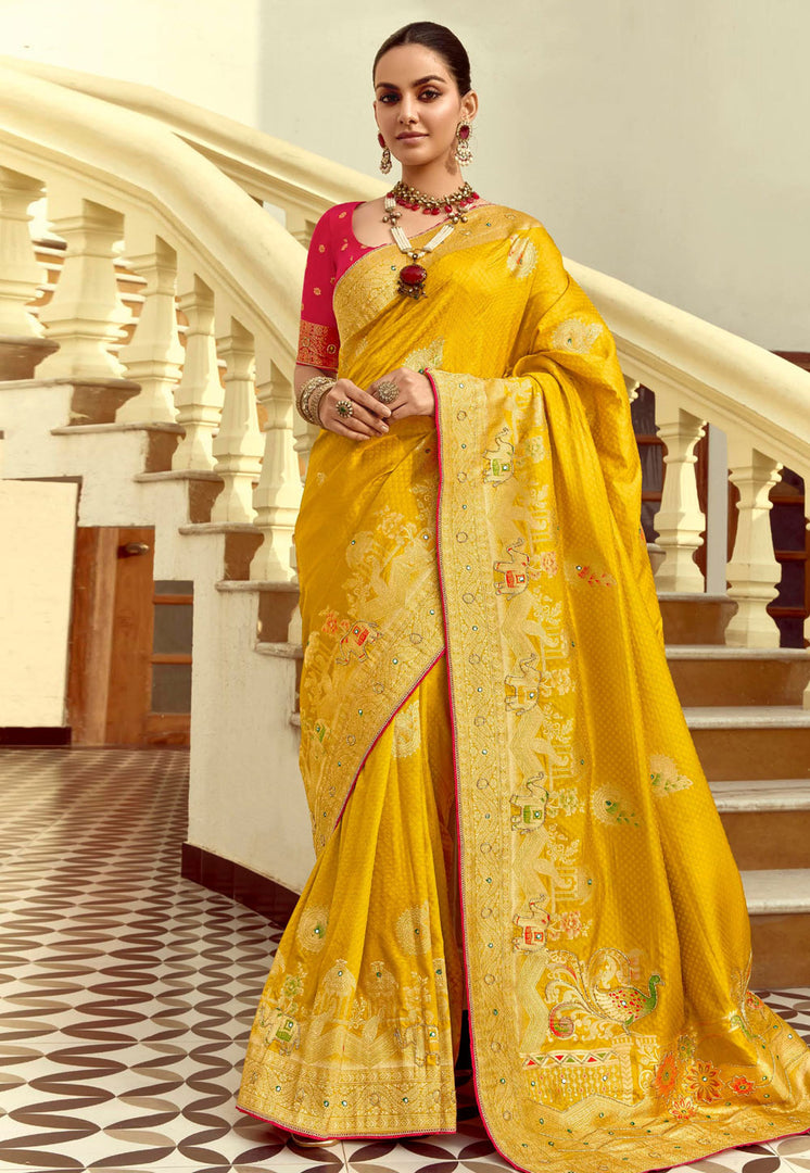 Yellow Silk Saree With Blouse