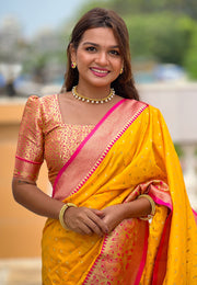 Yellow Silk Saree With Blouse