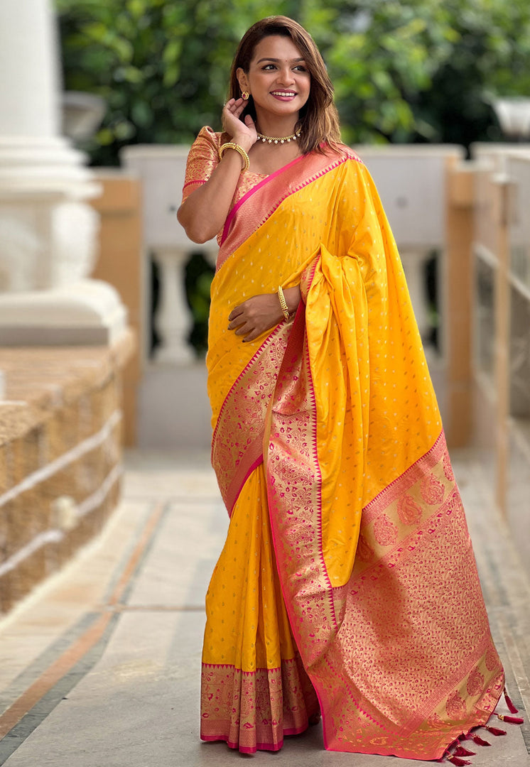 Yellow Silk Saree With Blouse