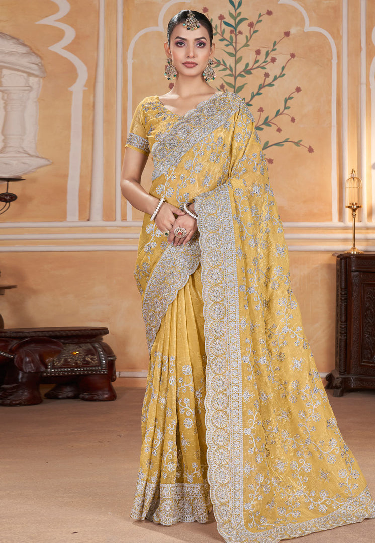 Yellow Silk Saree With Blouse