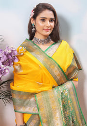 Yellow Silk Saree With Blouse