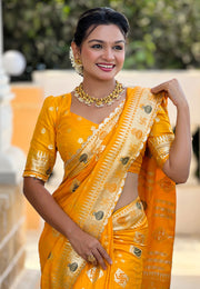 Yellow Silk Saree With Blouse