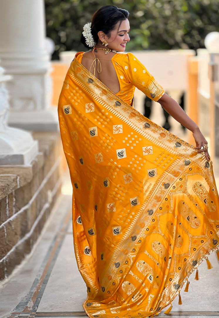 Yellow Silk Saree With Blouse