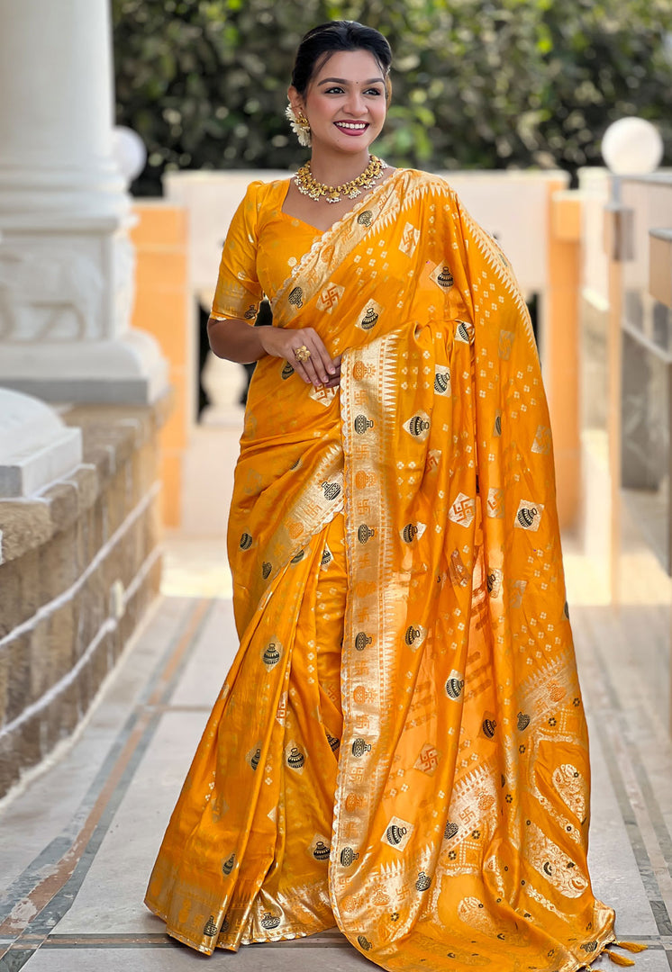 Yellow Silk Saree With Blouse