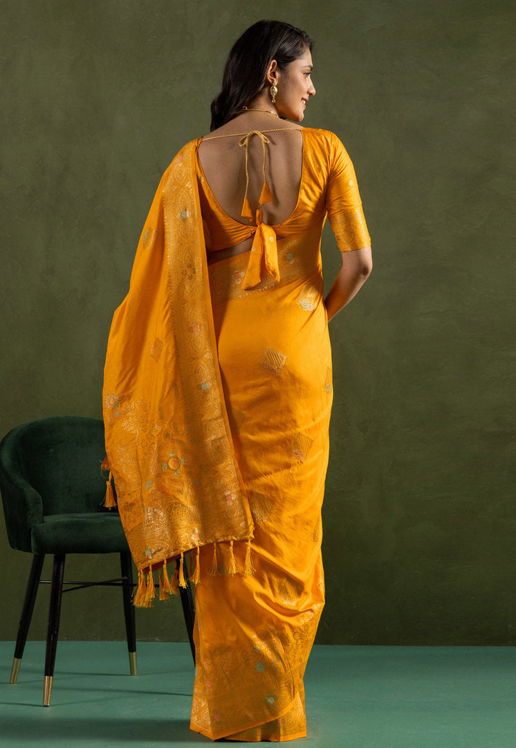 Yellow Silk Saree With Blouse