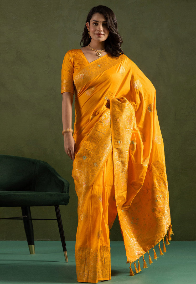 Yellow Silk Saree With Blouse