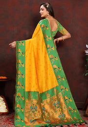 Yellow Silk Saree With Blouse