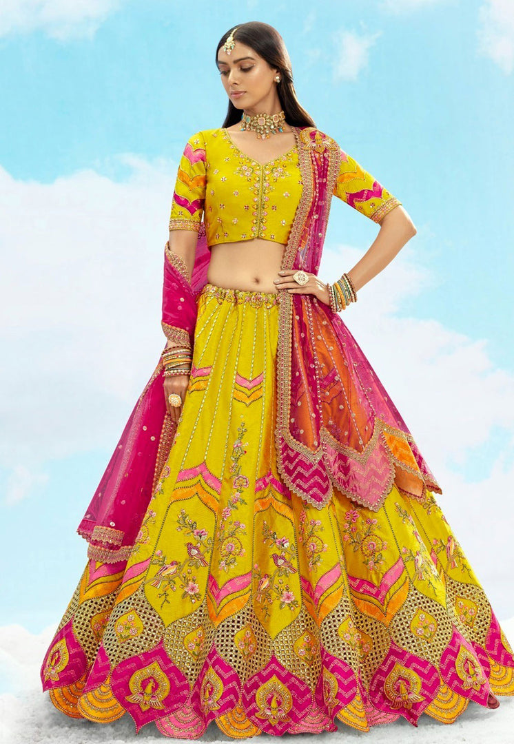 Yellow Silk Wedding Lehenga Choli