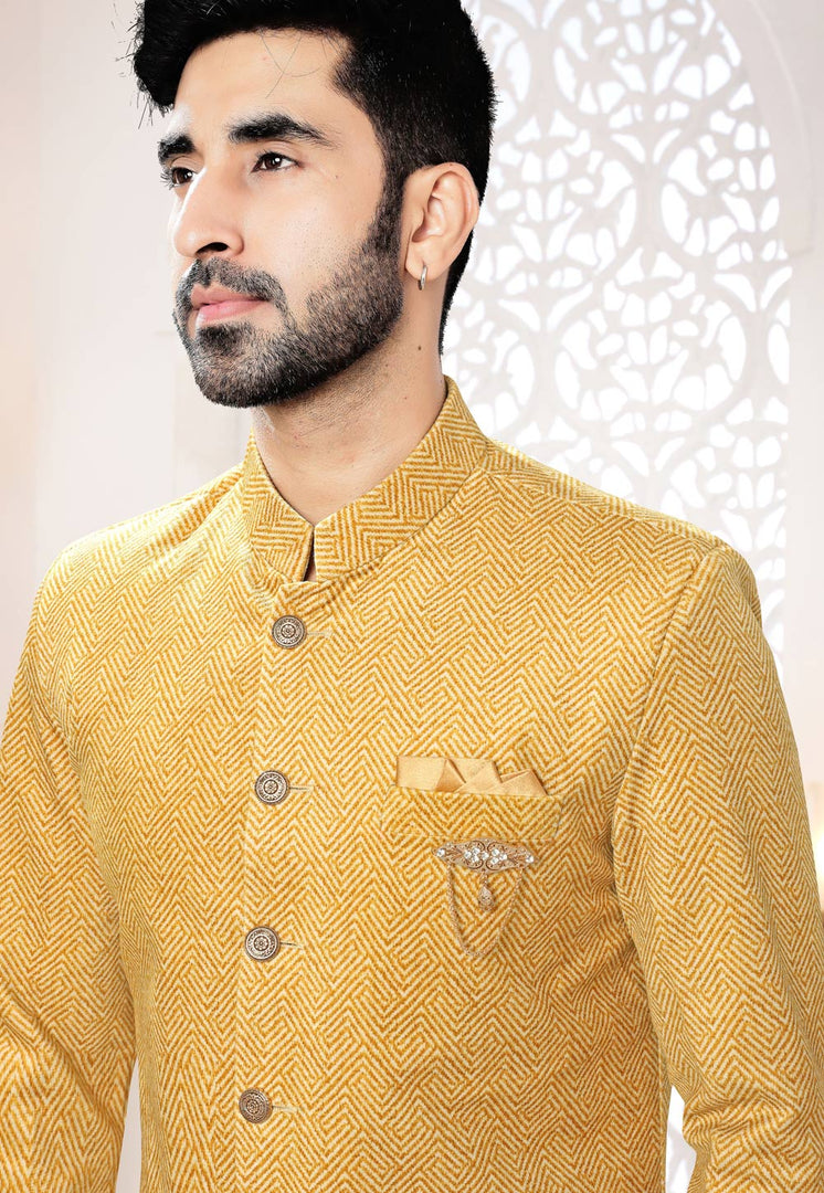 Yellow Suede Indo Western Suit