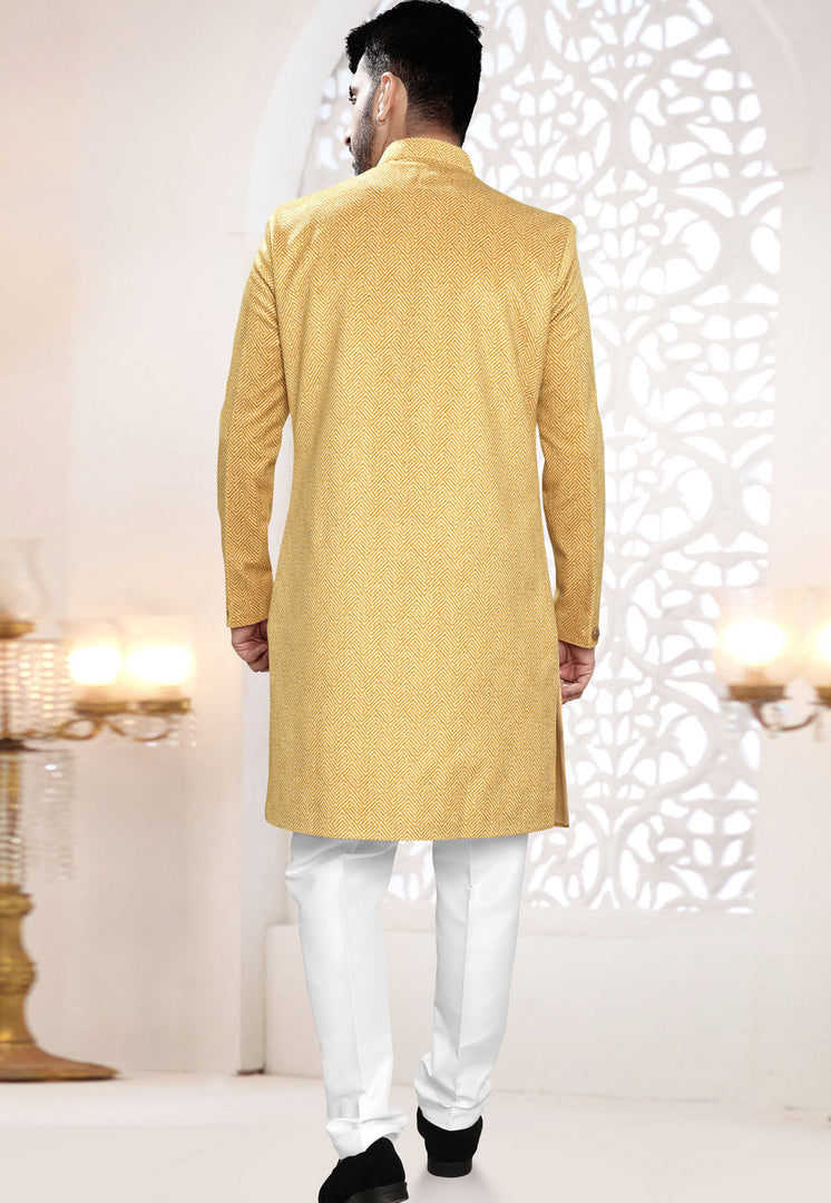 Yellow Suede Indo Western Suit