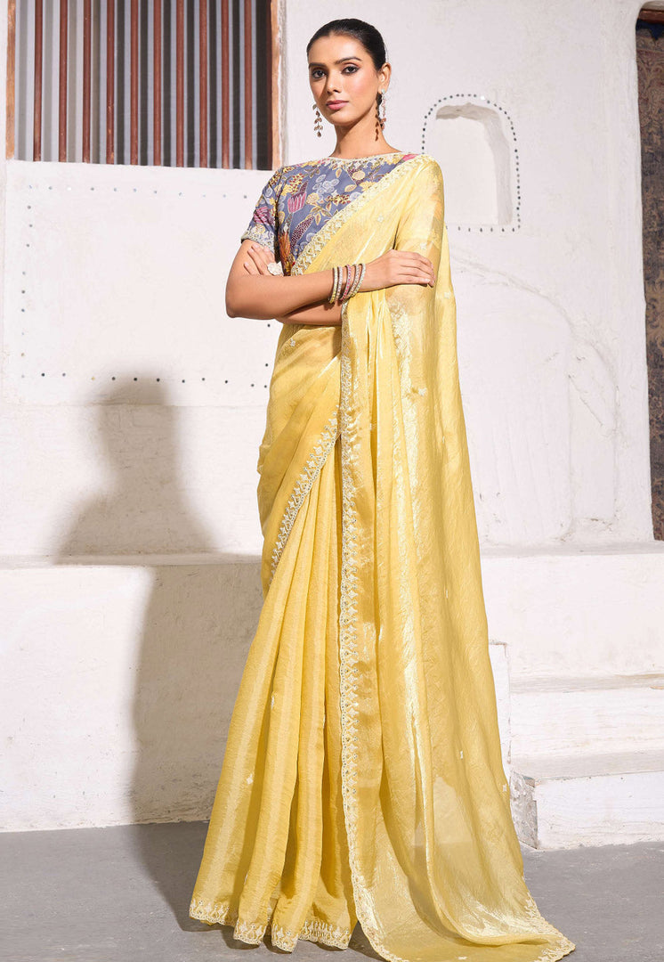 Yellow Tissue Saree With Blouse
