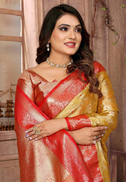 Yellow Tissue Silk Saree With Blouse