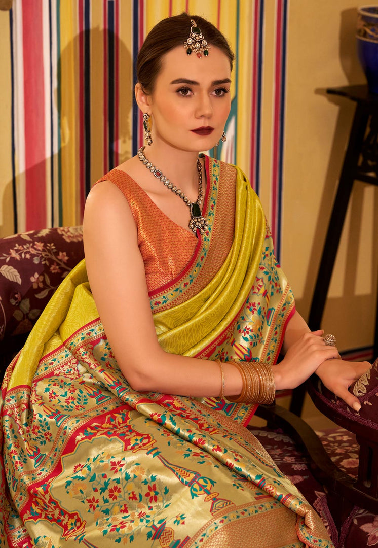 Yellow Tissue Silk Saree With Blouse